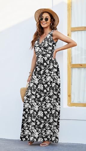 Image of AUSELILY Maxi Dresses for Women Summer Casual Sleeveless V Neck Wrap Dress | Sleeveless Long maxi dress with wrap V neck & side pockets, for formal cocktail, beach & casual daily wear