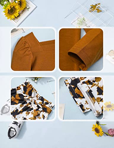 Image of Girl Clothes, Toddler Girl Clothes Square Neck Puff Long Sleeve Top Striped Pants Headband 3Pcs Fall Clothes Set
