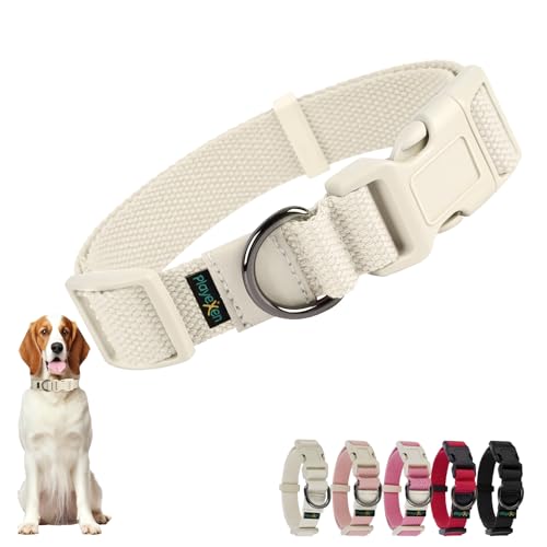 Collare Cane, Collare Regolabili in Morbido Cotone per Cani & Gatto Taglia Piccola Media Grande, Collari per Cane Personalizzato con Medaglietta Rimovibile, 35-50/2,5cm (M), Beige