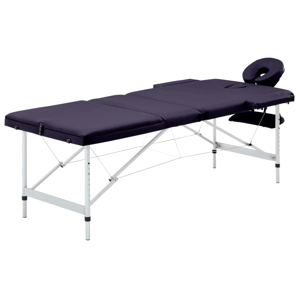 Klappbare Massageliege 3 Zonen mit Aluminiumgestell, 30 mm Polsterung, 191 x 70 cm, violett, tragbar für Praxis Salon Spa Studio Massage Entspannung Körperpflege