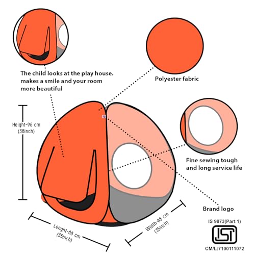 Image of Play House Foldable One Side Round Tent House for Kids Lightweight and Portable |Foldable Tent House for Kids Activity Indoor Outdoor |Play Tent House for Multi Purpose| Play Tent House (Orange-2)