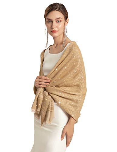 CARESEEN Womens Shiny Shawls Wraps for Evening Dresses Metallic Elegant Pashmina Scarf Soft Lightweight Dinner Party Wedding