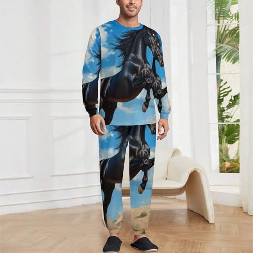 Wild Black Stallion Horse Pajama Set Long Sleeve Lounge Sets Sleepwear 2 Pjs Nightwear for Men Women2