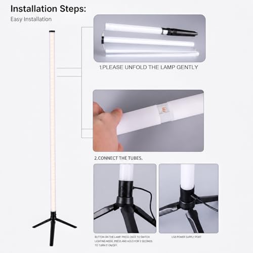 Image of XERGY DIY 360 RGB LED Tube Floor Lamp with Tripod Stand - App /Button & Remote Control, Dimmable Multicolor Ambient & Mood Light for Bedroom, Gaming & Home Decor (5V, USB Powered)