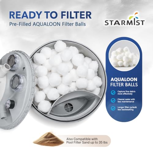 Image of STARMIST Sand Filter Pump for Above Ground Pool, 15 inch Large Opening Filter Tank with AQUALOON Filter Balls, Pool Pump and Filter Combo, Timer, Prefilter Basket, 7-Way Valve, Up to 12,000 Gallons