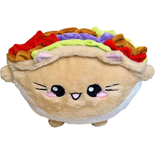 moodrush® 🥙 😺 Baby DÖNER Cat | Kebab Katze | Fast Food Plüschtier Kuscheltier Kebap Stofftier Kawaii Gyros Pita Kissen Kitty flauschig | waschbar, ca. 40 cm | Versand aus Deutschland