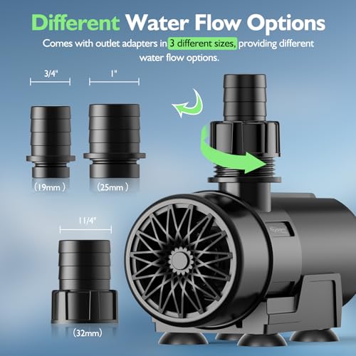 Image of hygger 15W-100W Water Pump with Controller (Up to 3430GPH), Submersible /Inline Return Pump with Adjustable Mode /Flow, 2 Fountain Pump with 2 Inlet Cover and 3 Nozzles, for Fish Tank, Pond, Aquarium