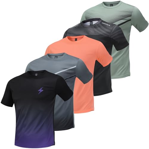 5 Pack Workout Shirts for Men Athletic Running Gym Quick Dry Short Sleeve Crew Neck T Shirts Tee Tops Bulk