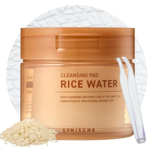 Image of Rice Water Cleansing Pads - Makeup Remover Wipes & Korean Toner Pads with Centella Asiatica, Exfoliating for Blackhead Removal & Pore Minimizer, 50 Pad