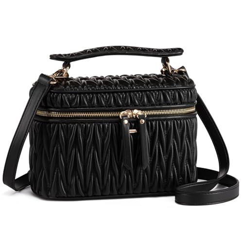 LOVEVOOK Umhängetasche Damen, Modisch Ähren-Stickgarn, Crossbody Bag Damen mit Abnehmbarem Schultergurt, PU Leder Handtasche Klein, Umhängetasche Klein für Alltag, Arbeit, Dates Oder Reisen - Schwarz