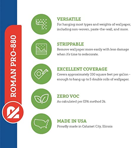Roman Products 012401 Pro-880 Wallpaper Adhesive & Paste For Any Wallcovering - Ultra Clear, 1 Gallon, White #TOP6