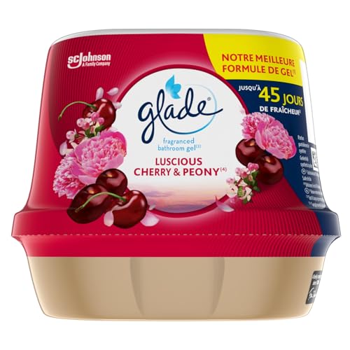 Glade Gel Premium - Désodorisant infusé aux Huiles Essentielles pour Toilette Et Salle de Bain - Luscious Cherry et Peony - 45 Jours de Parfum
