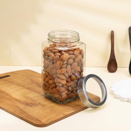 Image of Glass Storage Jars Set of 6 | 1000ml 1kg Each | Transparent Airtight Glass Containers with Lid for Kitchen Storage | Glass Jars for Kitchen | Pickle Jar, Masala, Spices, Dry Fruits & Cookies