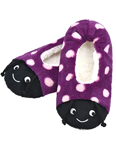 DICUIRD Girl's Animal Slipper Socks, Cartoon Cozy Fleece Indoor Slipper, Fluzzy Warm Bedroom Shoes(Purple Ladybug,1.5-2.5)