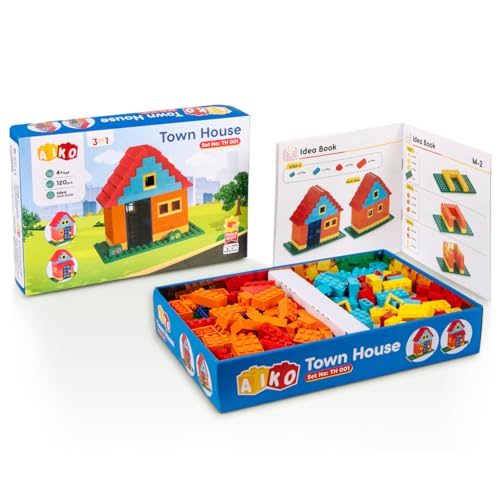 Image of AIKO Town House Set No. 1 | 120 Premium ABS Plastic Building Blocks | Multi-Colour Construction Toy for Kids | STEM Educational Blocks with Idea Book | Best Gift for Boys & Girls (Town House Set No.1)