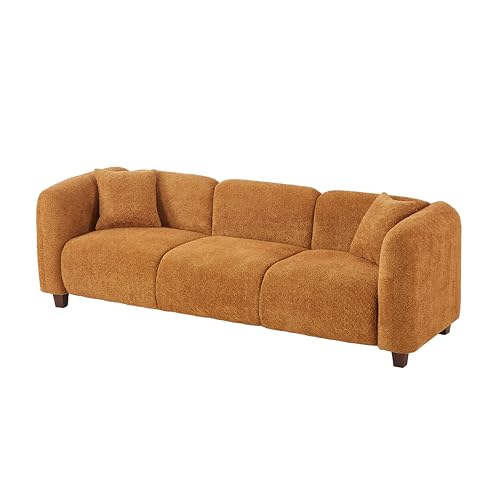 Image of Merax 87 inch Amber Boucle Couch 3 Seater Modern Sofas for Living Room | with 2 Pillows, Foam Filled Cushions, Solid Wood Legs, Upholstered Backrest and Armrest, Bear 900lbs, 87 inchW x 29.5 inchD x 26.5 inchH