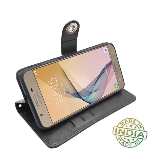 Image of Pikkme Samsung Galaxy J7 Prime Flip Cover Leather Finish | Inside TPU with Card Pockets | Wallet Stand and Shock Proof | Complete Protection Flip Case (Button Black)