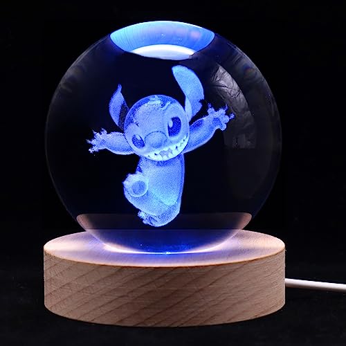 Moodlamp 3.15inch 3D LED-Kristallkugel Lampe mit Holzsockel 16 Farben Dimmbare LED-Kristallkugel Lampe mit Fernbedienung Figuren Nachtlicht Dekoration Geburtstagsgeschenk für Jungen Und Mädche