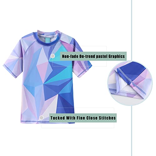 Image of Girls Rash Guard Swimsuits Short Sleeve Swim Shirt for Kids Girls One Piece Bathing Suit Swimwear 7-16 Years