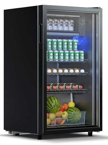 Devoko 93L Réfrigérateur à Boissons Porte Vitrée, Éclairage LED Intérieur, Tablettes Réglables, Compact pour Canettes de Coca, Bière, Vin, Idéal pour...