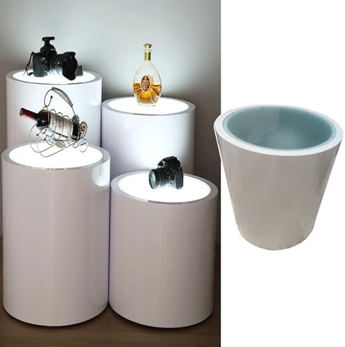 LED Lighted Round MDF Pedestal Display Stand - 110cm Trade Show Counter Table for Weddings, Parties, Retail Showcases, and Promotions - Eye-Catching Pillar Stand