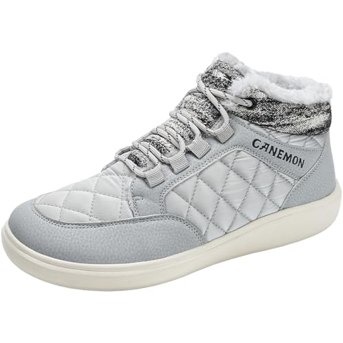 Winter Snow Boots Mens Womens Wide Toe Box Warm Hiking Boots Non Slip Ankle Booties Fur Lined Lightweight Casual Outdoor Water Resistant Climbing Work Trekking Shoes Grey Size 8.5 Women/7 Men