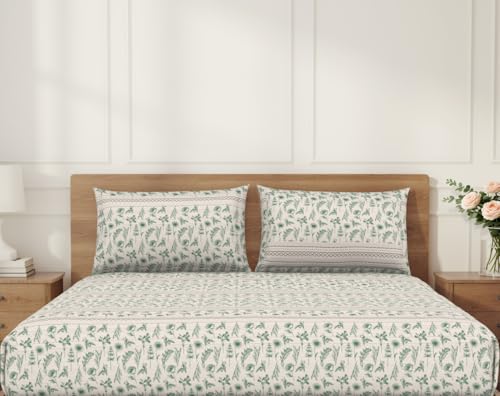 Image of Welspun Arlo Microfiber Double Bedsheet with 2 Pillow Covers, 220 x 240 cm Double Bed Sheet, Soft Breathable Fabric, Fade Resistant, Easy Care, Comfortable Cooling Bed Sheet, Beige