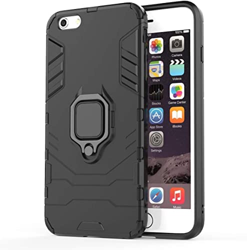 Image of WOW IMAGINE Shock Proof Back Case Mobile Cover for iPhone 6 | 6s (Tough Armor | Hybrid PC + TPU | Full Protection with Ring Holder & in-Built Kickstand | Black)