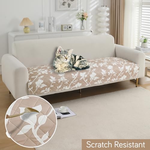 Image of HOKIPO 'Elira Series' Polyester Blend Water Repellent + Waterproof Quilted Sofa Mats | Make Your Own Sofa Cover Set | Length 60cm - Buff Brown Sillehoute Floral (AR-5241-C7)