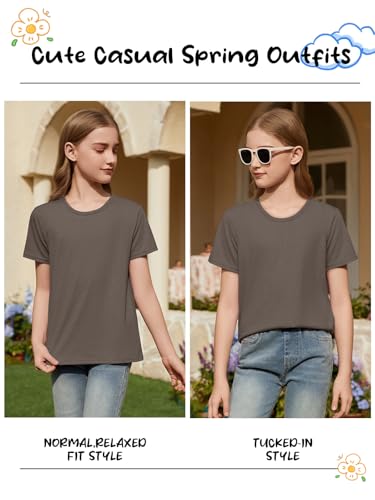 ZDC Girls Short Sleeve T Shirts Kids Crewneck Summer Tops Basic Tees 5-14 Years Brown — view 4