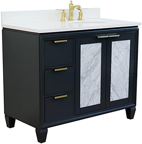Trento 43" Solid Wood Vanity with Right Oval Sink in Gray/White Quartz Stone
