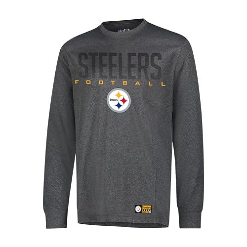 Ultra Game NFL Official Adults Super Soft Game Day Long Sleeve T-Shirt - Unisex, Pittsburgh Steelers, Heather Charcoal, Large