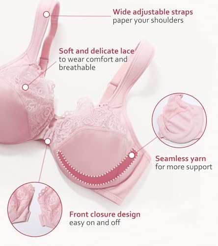 Image of DotVol Women's Plus Size Front Closure U-Back Underwire Wide Strap Everyday Bra