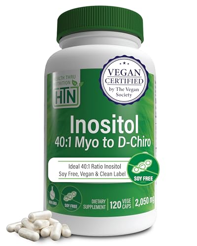 Health Thru Nutrition Inositol Supplement 40:1 Myo-Inositol to D-Chiro-Inositol Ratio 2050mg Per Serving | 120 Capsules | Certified Vegan | Non-GMO