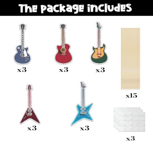 Image of Music Rock Guitar Centerpieces Sticks,Guitar Player Table Toppers,Rock and Roll Birthday Party Decorations Music Note Star Photo Booth Props Theme Party Supplies.Sticks, Set of 15