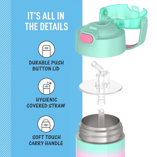 Image of THERMOS FUNTAINER Water Bottle with Straw, 12oz, Mint Ombre | Kids Stainless Steel Insulated Water Bottle, Keeps Drinks Cold Longer for School & Play, BPA-Free