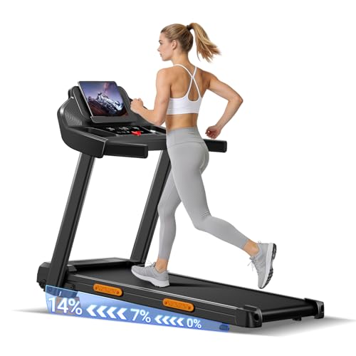 CURSOR FITNESS 16% Incline Treadmills for Home Small with 3 LED Displays, 3.0HP Foldable Walking Pad Treadmill Up to 400LBS Capacity, Portable Treadmill 0.6-7.0MPH Classic Dark