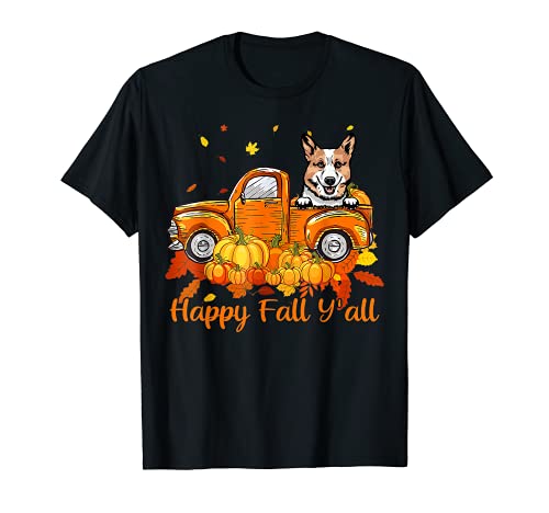 Happy Fall Y'all Corgi perro camión calabaza otoño Camiseta