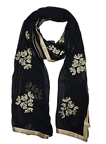 Image of Youthquake Golden Embroidered Work Chiffon Dupatta For Womens & Girls With 4 Side Gold Lace