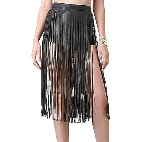 NICEYST Women Punk Waist Belt PU Leather Chain Fringe Belly Harness Belt Tassel Waistband Party Nightclub Women Accessories (Style 1-Black) Cover