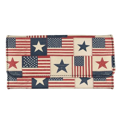 Image of AFPANQZ Large Capacity Women Purse Portable Handbag Purses, American Grid Print Womens Card Purse with Zipper Multifunctional Handbags RFID Blocking Checkbook Wallet
