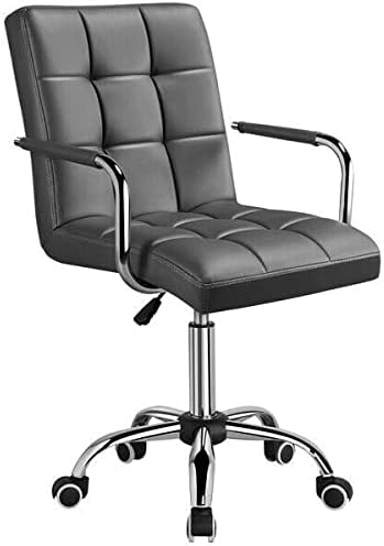 Office Chair Mid Back Office Chair 360°Swivel Large Seat PU Leather Stylish Task Chair Grey Desk Chair Gaming Chair