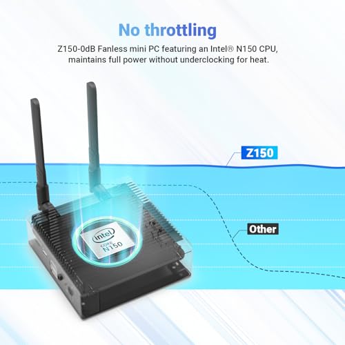Image of MINIX Z150-0dB Fanless Mini PC, Intel N150 (Upgraded N100), 8GB DDR4 /256 GB PCIe x 4 SSD /4K Dual HDMI Display /2.5G LAN /USB-C /Windows 11 Pro /Auto Power On, for Home Office Industrial and Commercial