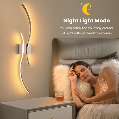 Image of CANEOE Modern Wall Sconce Set of, 5CCT Dimmable Indoor Led Wall Sconce Lighting Set of 2, 31.5 Inch Wall Light Fixtures, Chrome Led Wall Lamps for Living Room Bedroom Bathroom Hallway