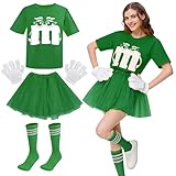 BuntWunder Disfraz Mujer Carnaval, Disfraz M y M para Mujer con M T-shirt & Tutú & Guantes & Calcetines, Disfraces Cosplay Carnaval Adultos, Divertido Disfraz de Grupo (Verde, L)