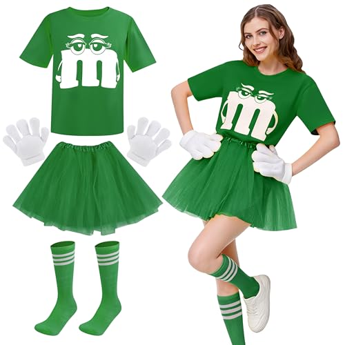 BuntWunder M und M Kostüm Damen, Karneval Kostüm Set mit M Aufdruck T-Shirt,Tutu,Handschuhe & Streifensocken, Lustiges GruppenKostüm für Fasching, Themenparty & Kostümparty
