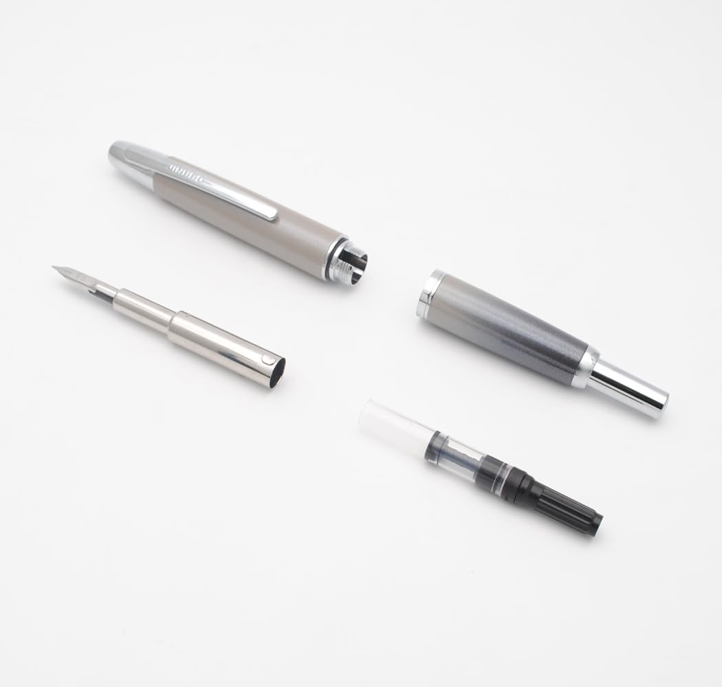 JINHAO 10 Press Fountain Pen Retractable Metal Pen with Ink Converter (Fine Nib, Gradient Grey), 12mm - Image 4