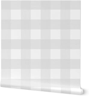 Peel & Stick Wallpaper 12ft x 2ft - Light Grey Buffalo Plaid Stripe Country Gray Gingham Paint Check Custom Removable Wallpaper by Spoonflower