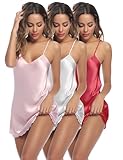 Litherday Women's 3 Pack Satin Nightgown Sexy Negligee Lingerie Dress Chemise Nightwear Spaghetti Strap Sleepwear