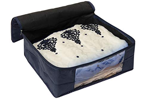 Image of Homestrap set of 3 Parachute Quilted Saree Covers /Clothes Storage Bag /Wardrobe Organizer With Transparent Window And Zip For Lehenga, Suit, Dress,& Accessories (Blue)(Featured on Shark Tank)